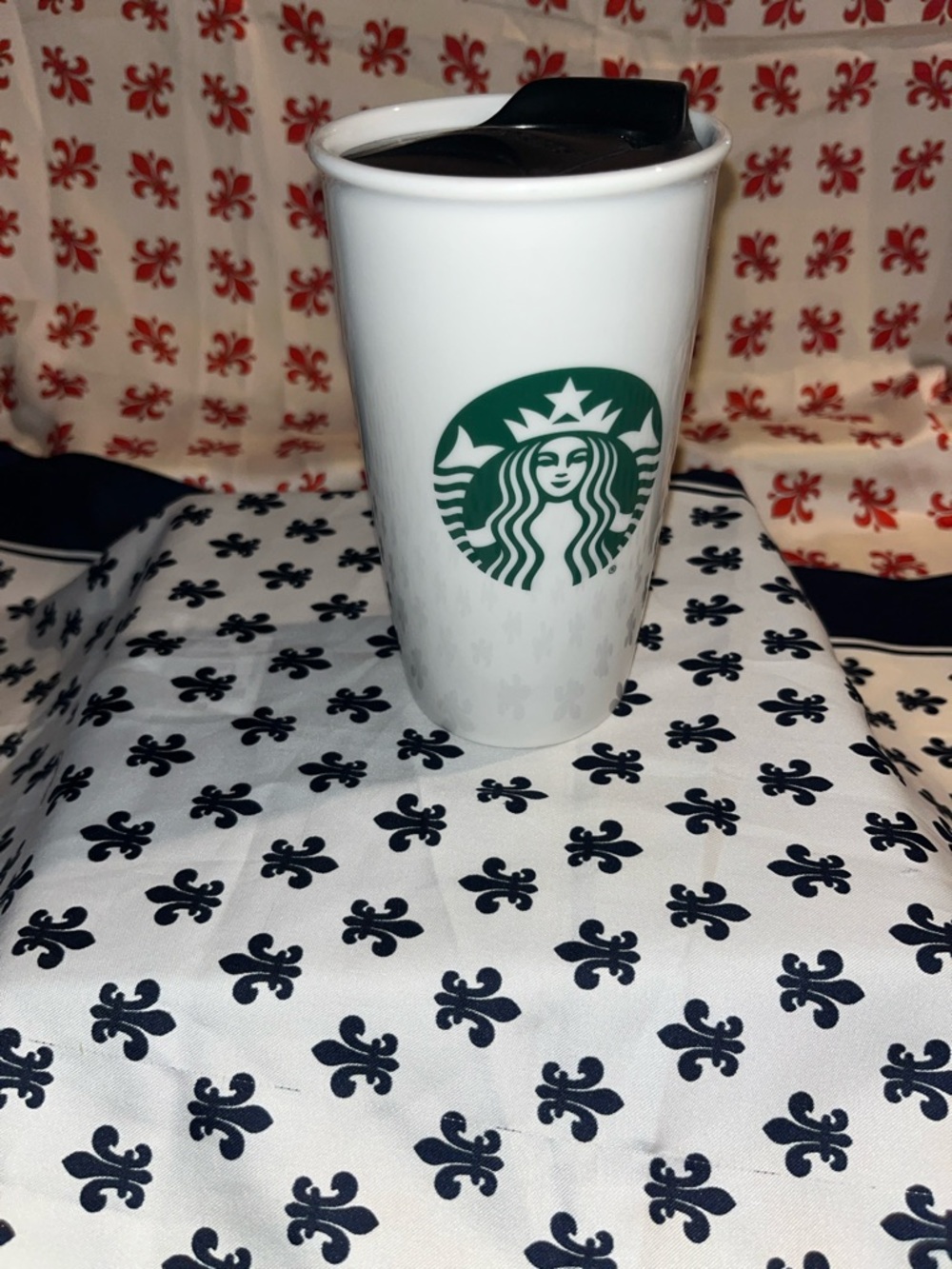 Starbucks White Ceramic Mug with Green Siren and Black Lid